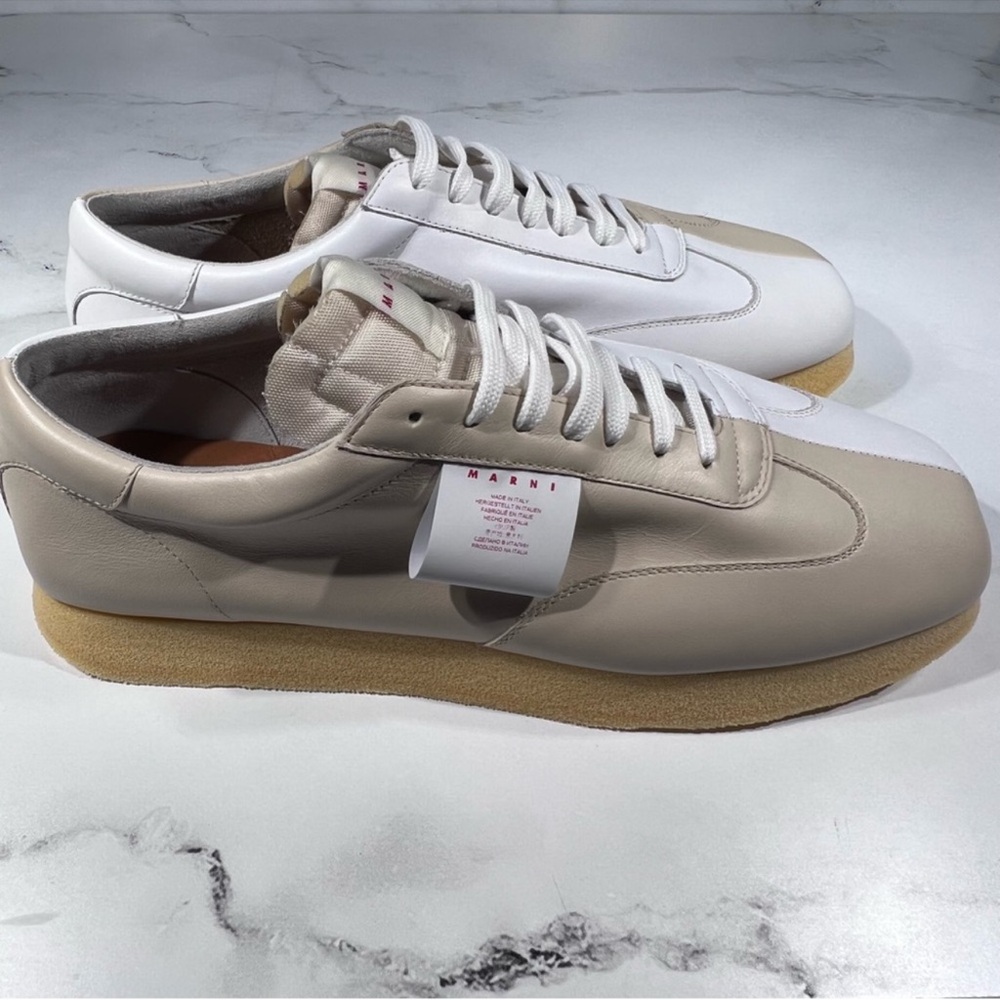 Marni Cut Sneakers Bamboo Lily White Ivory Leather Low Sneakers